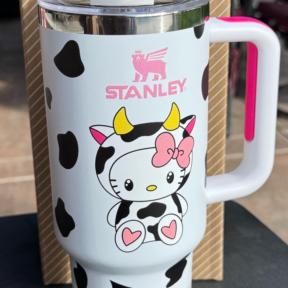 Stanley Cow Pattern Tumbler with Hello Kitty